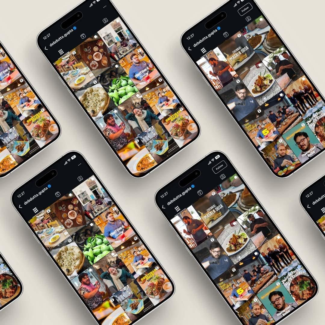 Création de contenu engageant pour le chef Debdutta Gupta sur Instagram, mettant en avant son expertise culinaire et son parcours à Paris.